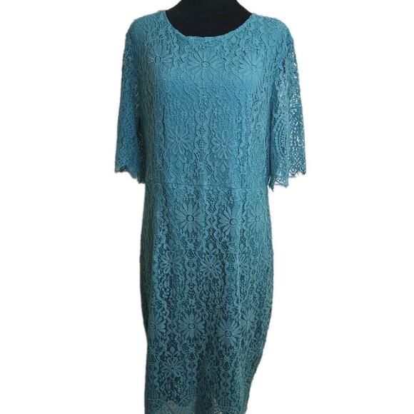 Merokeety Dresses & Skirts - MEROKEETY Women's Floral Lace Short Sleeve Party Cocktail Dress TEAL Sz XL